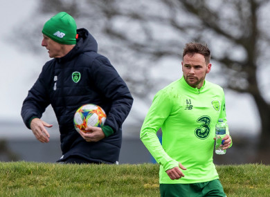Mick McCarthy and Alan Judge on the training ground ahead of Ireland's recent games against Gibraltar and Georgia.