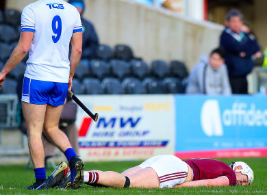 Canning after the collision with Kevin Moran in the league semi-final.