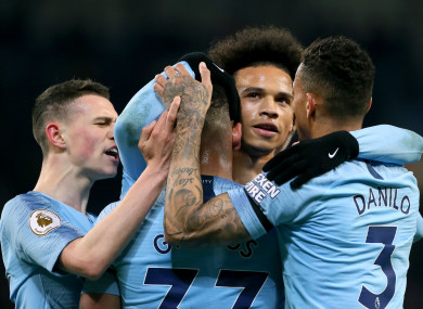 Sane celebrates doubling his side's advantage before half-time.