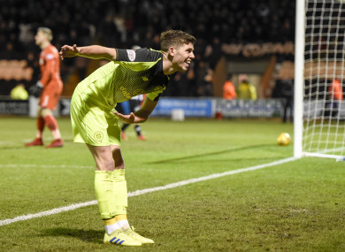 Ryan Christie celebrates after finding the target for Celtic.