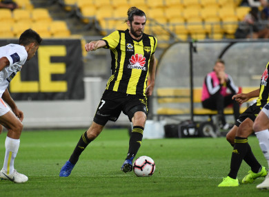 Cillian Sheridan playing for Wellington Phoenix against Central Coast Mariners in January.