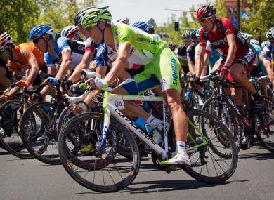 Jan. 2012: Kristijan Koren (front) rides in the peloton during stage six of Tour Down Under.