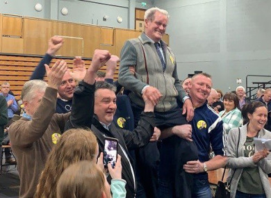 88-year old Ian McGarvey celebrates following his election today.