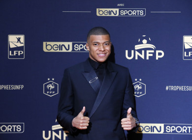 Mbappe at the Union of French Professional Footballers ceremony in Paris on Sunday.