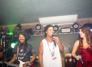 Ronaldinho, centre, pictured performing in Rio last March.