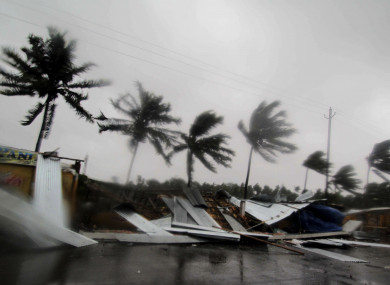 Street shops are seen collapsed due to gusty winds preceding the landfall of cyclone Fani on the outskirts of Puri, in the Indian state of Odisha.