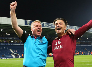 Celebrations: Dean Smith and Jack Grealish.