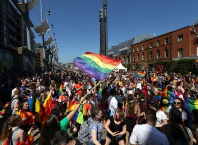 Participants gather in Smithfield during the gay pride parade last year.