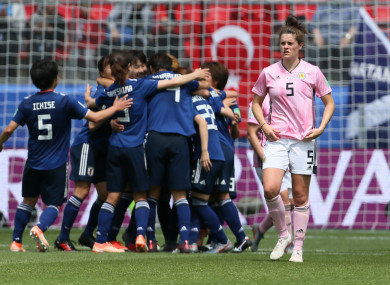 Scotland's Jenny Beattie appears dejected after her side concede their second goal of the match.