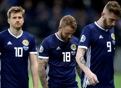 Scotland's Stuart Armstrong (left to right), Johnny Russell and Oliver McBurnie.