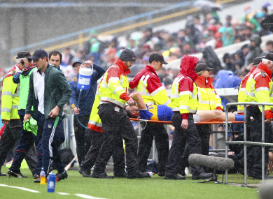 Fears: Patrick 'Bonner' Maher is stretchered off.