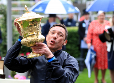Jockey Frankie Dettori celebrates winning the Prince of Wales's Stakes with Crystal Ocean.