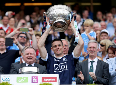 Stephen Cluxton lifts the Delaney Cup in 2017.