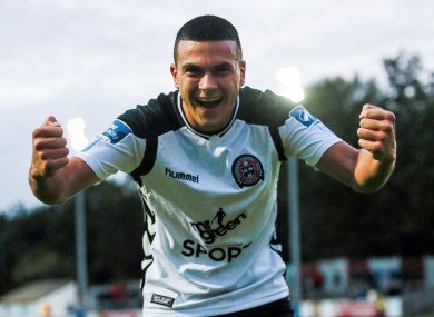 Reghba celebrates scoring a brace against St Pat's in September.