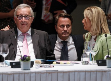 Luxembourg's Prime Minister Xavier Bettel with Jean-Claude Juncker during the EU summit.