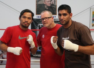 Manny Pacquiao, trainer Freddie Roach and Amir Khan in 2009.