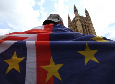 A pro-EU activist standing near the Palace of Westminster in London earlier this month.