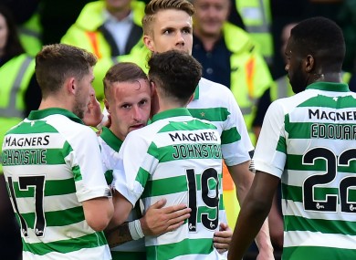 Celtic players celebrate after Leigh Griffiths' goal.