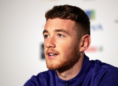 Travers speaking to press in March during a senior Ireland squad training camp.