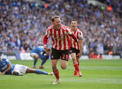 Aiden McGeady celebrates after scoring for Sunderland against Portsmouth in last season's Checkatrade Trophy final.