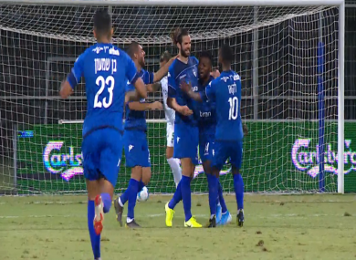 Sheridan celebrating with his team-mates.