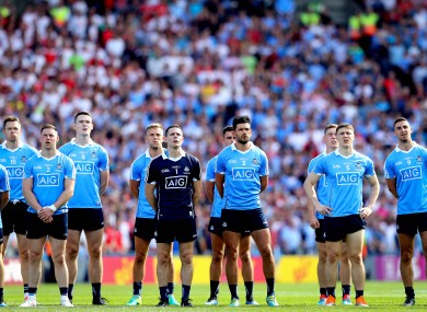 Dublin stand for the national anthem before the 2018 All-Ireland final.