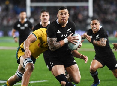 Sonny Bill Williams carries in the win over the Wallabies.