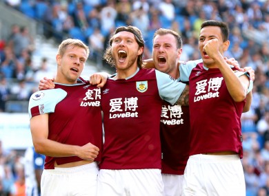Burnley's Jeff Hendrick (second left) celebrates scoring.