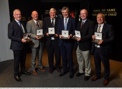 Nicky English, Terence ‘Sambo’ McNaughton, Conor Hayes, Colm O'Rourke, Larry Thompkins and Denis ‘Ogie’ Moran at the GAA Museum where they were inducted into the Hall of Fame.