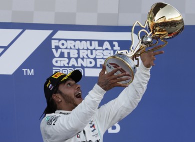 Hamilton celebrates in Sochi.
