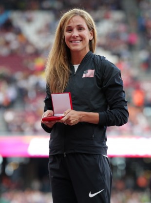 Goucher collects a world 10,000m silver medal in 2017, upgraded from the bronze she was awarded at 2007 championships.