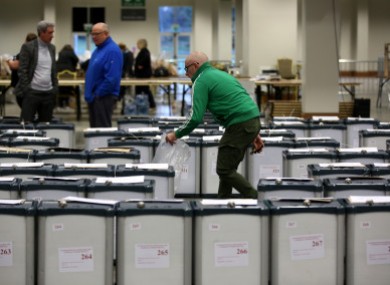 Ballot boxes at a count centre in Ireland.