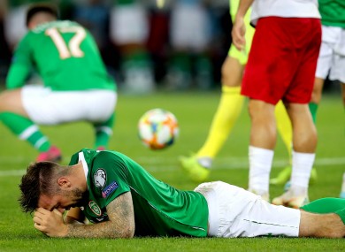 Shane Duffy shows his disappointment after Ireland draw with Georgia.