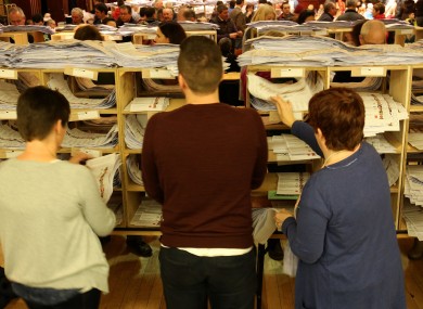 Counting votes at the Cork City Hall at the 2016 general election.
