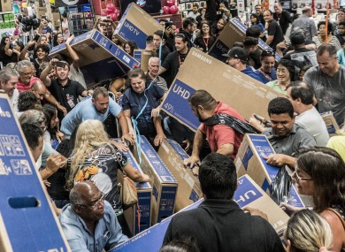 People scrambling for a bargain in Sao Paulo, Brazil during last year's Black Friday sale.