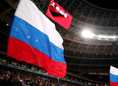 A Russian flag in the stands during their Uefa Euro 2020 qualifying clash against Scotland.
