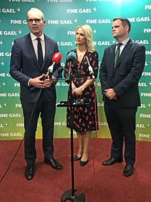 Tánaiste Simon Coveney, European Affairs Minister Helen McEntee and Fine Gael spokesman on EU Affairs Senator Neale Richmond.