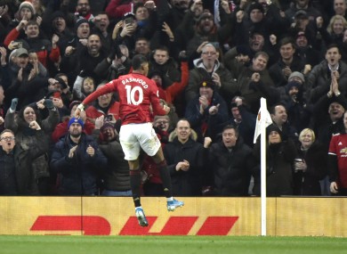 Marcus Rashford celebrates his goal.