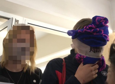 Screengrab taken from PA video of a British teenager, who cannot be named, and her mother (left) leaving Famagusta District Court in Paralimni.