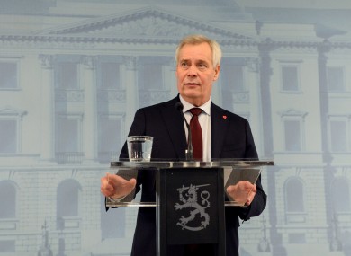 Prime Minister Antti Rinne speaking at a press conference after resigning today