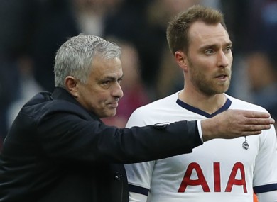 Jose Mourinho speaks to Christian Eriksen.