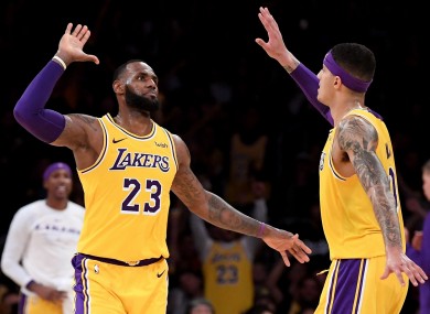 LeBron James with Kyle Kuzma.
