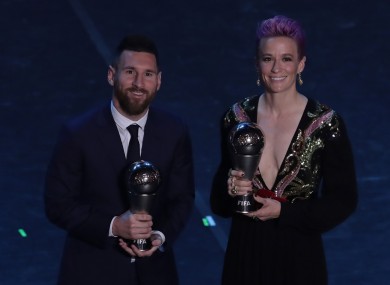 Lionel Messi and Megan Rapinoe at FIFA's The Best awards