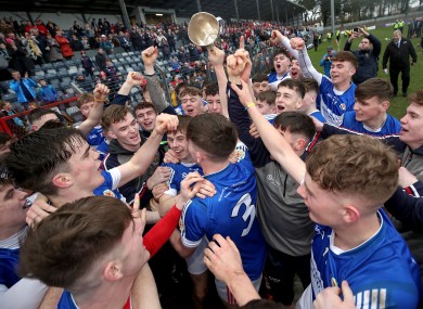 Midleton CBS players celebrate their Dr Harty Cup victory last February.