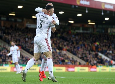 Enda Stevens celebrates scoring with David McGoldrick.