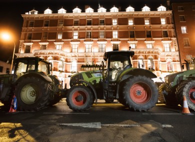 Beef farmers and tractors at the protest in December.