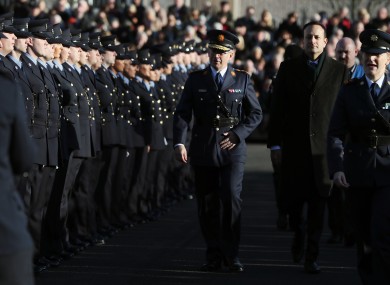 Garda Commissioner Drew Harris with Taoiseach Leo Varadkar at the Passing Out ceremony at Garda College, Templemore, Co. Tipperary. November 2019.