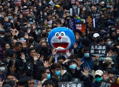 A huge pro-democracy march in Hong Kong today.