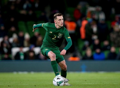 Lee O'Connor in possession for Ireland during his senior international debut against New Zealand in November.