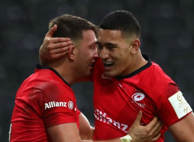 Alex Lewington and Manu Vunipola pictured during their match for Saracens.